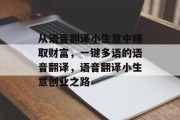 从语音翻译小生意中赚取财富,一键多语的语音翻译,语音翻译小生意创业之路 从语音翻译小生意中赚取财富,一键多语的语音翻译,语音翻译小生意创业之路