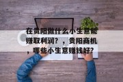 在贵阳做什么小生意能赚取利润?,贵阳商机,哪些小生意赚钱好? 在贵阳做什么小生意能赚取利润?,贵阳商机,哪些小生意赚钱好?