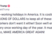 特朗普抱怨美国假期太多：要伟大 少放假