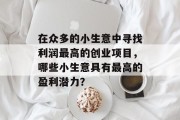 在众多的小生意中寻找利润最高的创业项目，哪些小生意具有最高的盈利潜力？