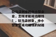 驻马店创业的中小型企业，怎样才能成功赚钱？，驻马店创业，中小型企业成功赚钱的秘籍