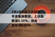 8月8日A股三大指数早盘集体翻涨，上证指数涨0.38%，创业板指涨0.09%
