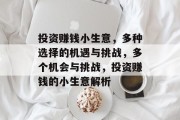 投资赚钱小生意,多种选择的机遇与挑战,多个机会与挑战,投资赚钱的小生意解析 投资赚钱小生意,多种选择的机遇与挑战,多个机会与挑战,投资赚钱的小生意解析