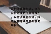 农村创业新机遇,现在农村做什么生意赚钱?,农村创业新机遇,探索农村赚钱生意的潜力项目 农村创业新机遇,现在农村做什么生意赚钱?,农村创业新机遇,探索农村赚钱生意的潜力项目