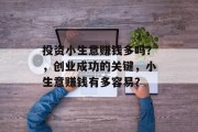 投资小生意赚钱多吗?,创业成功的关键,小生意赚钱有多容易? 投资小生意赚钱多吗?,创业成功的关键,小生意赚钱有多容易?