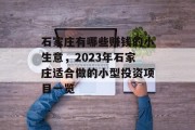 石家庄有哪些赚钱的小生意,2023年石家庄适合做的小型投资项目一览 石家庄有哪些赚钱的小生意,2023年石家庄适合做的小型投资项目一览
