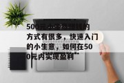 500元小生意赚钱的方式有很多,快速入门的小生意,如何在500元内实现盈利 500元小生意赚钱的方式有很多,快速入门的小生意,如何在500元内实现盈利