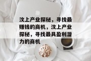 汶上产业探秘,寻找最赚钱的商机,汶上产业探秘,寻找最具盈利潜力的商机