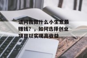 请问我做什么小生意最赚钱?,如何选择创业项目以实现高收益 请问我做什么小生意最赚钱?,如何选择创业项目以实现高收益