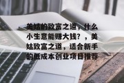 美姑的致富之道,什么小生意能赚大钱?,美姑致富之道,适合新手的低成本创业项目推荐