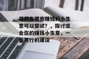 目前有哪些赚钱的小生意可以尝试?,探讨适合你的赚钱小生意,一些可行的建议 目前有哪些赚钱的小生意可以尝试?,探讨适合你的赚钱小生意,一些可行的建议