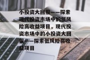 小投资大回报——探索现代投资市场中的低风险高收益项目,现代投资市场中的小投资大回报——探索低风险高收益项目