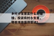 乡村小生意卖什么好赚钱,投资农村小生意,哪些项目值得尝试? 乡村小生意卖什么好赚钱,投资农村小生意,哪些项目值得尝试?