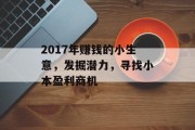 2017年赚钱的小生意,发掘潜力,寻找小本盈利商机 2017年赚钱的小生意,发掘潜力,寻找小本盈利商机