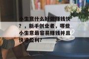小生意什么好做赚钱快?,新手创业者,哪些小生意最容易赚钱并且快速盈利? 小生意什么好做赚钱快?,新手创业者,哪些小生意最容易赚钱并且快速盈利?