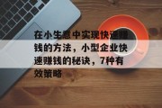 在小生意中实现快速赚钱的方法,小型企业快速赚钱的秘诀,7种有效策略 在小生意中实现快速赚钱的方法,小型企业快速赚钱的秘诀,7种有效策略