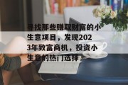 寻找那些赚取财富的小生意项目,发现2023年致富商机,投资小生意的热门选择 寻找那些赚取财富的小生意项目,发现2023年致富商机,投资小生意的热门选择