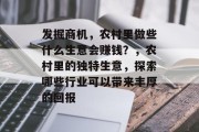 发掘商机,农村里做些什么生意会赚钱?,农村里的独特生意,探索哪些行业可以带来丰厚的回报