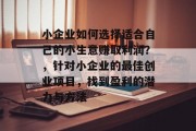 小企业如何选择适合自己的小生意赚取利润?,针对小企业的最佳创业项目,找到盈利的潜力与方法 小企业如何选择适合自己的小生意赚取利润?,针对小企业的最佳创业项目,找到盈利的潜力与方法