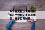 乡下夏天做小生意赚钱的几个妙招，乡间小生意，夏季盈利秘籍