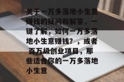 关于一万多落地小生意赚钱的疑问和解答,一键了解,如何一万多落地小生意赚钱?,或者 百万级创业项目,那些适合你的一万多落地小生意