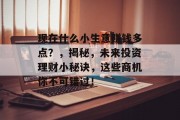现在什么小生意赚钱多点?,揭秘,未来投资理财小秘诀,这些商机你不可错过!