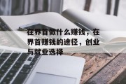 在界首做什么赚钱,在界首赚钱的途径,创业与就业选择