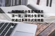 在深圳的小生意赚钱方法一览，深圳小生意如何通过多种方式实现盈利？