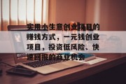 实用小生意创业项目的赚钱方式,一元钱创业项目,投资低风险、快速回报的商业机会 实用小生意创业项目的赚钱方式,一元钱创业项目,投资低风险、快速回报的商业机会