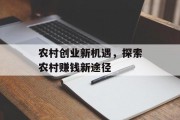 农村创业新机遇,探索农村赚钱新途径 农村创业新机遇,探索农村赚钱新途径