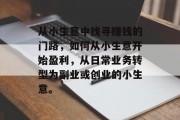 从小生意中找寻赚钱的门路，如何从小生意开始盈利，从日常业务转型为副业或创业的小生意。