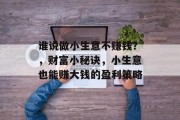 谁说做小生意不赚钱？，财富小秘诀，小生意也能赚大钱的盈利策略