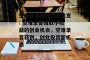 空难录音赚钱的小生意: 空难录音赚取小收益的创业机会,空难录音获利,创业投资新机遇