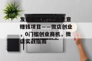 发掘商机的2元小生意赚钱项目——微店创业,0门槛创业商机,微店实战指南