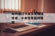 如何通过小本生意赚钱快速,小本生意盈利策略 如何通过小本生意赚钱快速,小本生意盈利策略