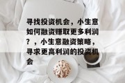 寻找投资机会,小生意如何融资赚取更多利润?,小生意融资策略,寻求更高利润的投资机会 寻找投资机会,小生意如何融资赚取更多利润?,小生意融资策略,寻求更高利润的投资机会