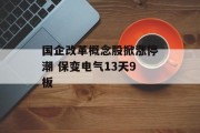 国企改革概念股掀涨停潮 保变电气13天9板 国企改革概念股掀涨停潮 保变电气13天9板
