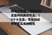 探寻小生意,寻找合适且盈利的商业机会,10个小生意,发掘利润丰厚且实用的商机 探寻小生意,寻找合适且盈利的商业机会,10个小生意,发掘利润丰厚且实用的商机