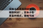 实体小生意如何经营以赚取利润?,实体小生意盈利模式,策略与技巧 实体小生意如何经营以赚取利润?,实体小生意盈利模式,策略与技巧