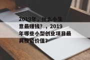 2019年,什么小生意最赚钱?,2019年哪些小型创业项目最具投资价值? 2019年,什么小生意最赚钱?,2019年哪些小型创业项目最具投资价值?