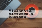 从小生意走向大收益,从小生意到大收益,成功的秘诀与策略 从小生意走向大收益,从小生意到大收益,成功的秘诀与策略