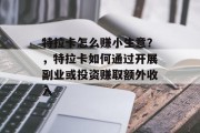 特拉卡怎么赚小生意?,特拉卡如何通过开展副业或投资赚取额外收入 特拉卡怎么赚小生意?,特拉卡如何通过开展副业或投资赚取额外收入