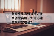 冬季小生意赚钱快,冬季创业商机,如何迅速实现财富增长? 冬季小生意赚钱快,冬季创业商机,如何迅速实现财富增长?