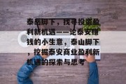 泰岳脚下,找寻投资盈利新机遇——论泰安赚钱的小生意,泰山脚下,挖掘泰安商业盈利新机遇的探索与思考 泰岳脚下,找寻投资盈利新机遇——论泰安赚钱的小生意,泰山脚下,挖掘泰安商业盈利新机遇的探索与思考