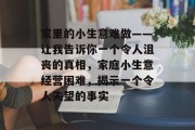 家里的小生意难做——让我告诉你一个令人沮丧的真相,家庭小生意经营困难,揭示一个令人失望的事实 家里的小生意难做——让我告诉你一个令人沮丧的真相,家庭小生意经营困难,揭示一个令人失望的事实
