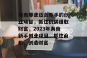 海南那些适合新手的创业项目,抓住机遇赚取财富,2023年海南新手创业项目,抓住商机,创造财富 海南那些适合新手的创业项目,抓住机遇赚取财富,2023年海南新手创业项目,抓住商机,创造财富