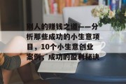 别人的赚钱之道——分析那些成功的小生意项目，10个小生意创业案例，成功的盈利秘诀