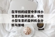 在学校的经营中寻找小生意的盈利机会，学校小型生意的盈利机会分析与策略
