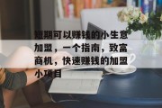 短期可以赚钱的小生意加盟,一个指南,致富商机,快速赚钱的加盟小项目 短期可以赚钱的小生意加盟,一个指南,致富商机,快速赚钱的加盟小项目