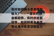 农村如何做小生意赚取收入?——一窥农村创业新趋势,农村创业新趋势,如何利用自身优势从事小生意获取收入 农村如何做小生意赚取收入?——一窥农村创业新趋势,农村创业新趋势,如何利用自身优势从事小生意获取收入